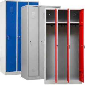 Wolfstahl Garderobenschrank Kleiderspind 3 Schliessfächer Zylinderschloss Lichtgrau - Feuerrot - Enzianblau Wolfstahl Garderobenschrank Kleiderspind 3 Schliessfächer Zylinderschloss Lichtgrau - Feuerrot - Enzianblau