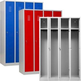 Wolfstahl Garderobenschrank Kleiderspind 4 Schliessfächer Zylinderschloss Lichtgrau - Feuerrot - Enzianblau Wolfstahl Garderobenschrank Kleiderspind 4 Schliessfächer Zylinderschloss Lichtgrau - Feuerrot - Enzianblau