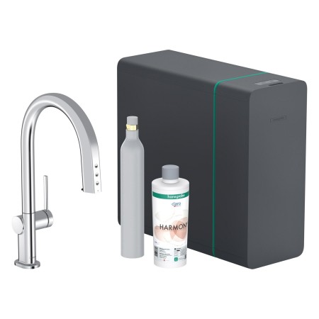 hansgrohe Aqittura M91 SodaSystem 210, Ausziehauslauf, 1 Strahlart, sBox lite, Starter Set