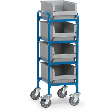 Beistellwagen mit 4 Kunststoff-Sichtlagerkästen, Ladefläche 320 x 470 mm