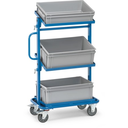 Fetra Beistellwagen mit 3 Kunststoffkästen und neigbaren Ladeflächen, Ladefläche 600 x 400 mm