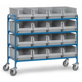 Fetra Beistellwagen mit 4x4 Kunststoff-Sichtlagerkästen, Ladefläche 1250 x 470 mm Fetra Beistellwagen mit 4x4 Kunststoff-Sichtlagerkästen, Ladefläche 1250 x 470 mm
