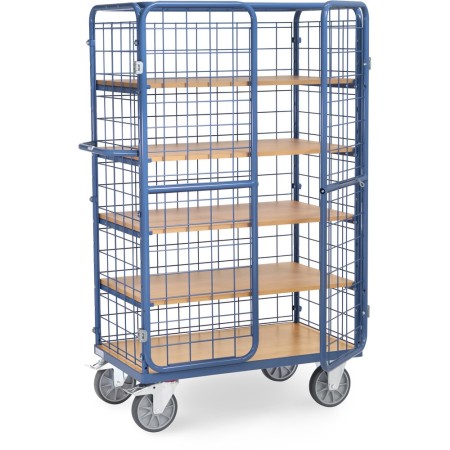 Fetra Etagenwagen mit 3 Böden, 3 Drahtgitterwänden, Dach, Flügeltüren, Höhe 1800