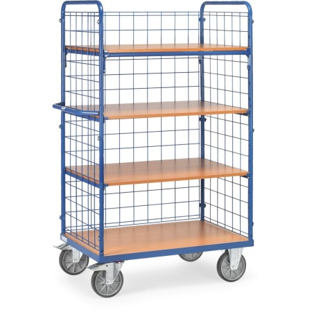 Fetra Etagenwagen mit 4 Böden und 3 Drahtgitterwänden