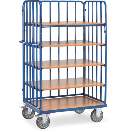 Fetra Etagenwagen mit 5 Böden, 1 Längswand und 2 Seitenwände mit Streben, Höhe 1800 mm