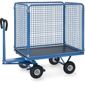 Fetra Handpritschenwagen mit 4 Drahtgitterwänden, 1000 mm hoch, Luftbereifung Fetra Handpritschenwagen mit 4 Drahtgitterwänden, 1000 mm hoch, Luftbereifung