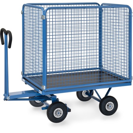 Fetra Handpritschenwagen mit 4 Drahtgitterwänden, 1000 mm hoch, Luftbereifung