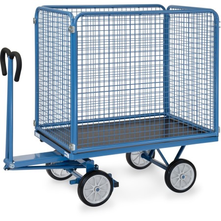Fetra Handpritschenwagen mit 4 Drahtgitterwänden, 1000 mm hoch, Vollgummibereifung