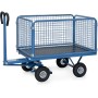 Fetra Handpritschenwagen mit 4 Drahtgitterwänden, 600 mm hoch, Luftbereifung