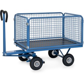 Fetra Handpritschenwagen mit 4 Drahtgitterwänden, 600 mm hoch, Luftbereifung Fetra Handpritschenwagen mit 4 Drahtgitterwänden, 600 mm hoch, Luftbereifung