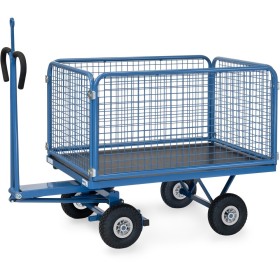 Fetra Handpritschenwagen mit 4 Drahtgitterwänden, 600 mm hoch, Luftbereifung, Zugöse an Deichsel Fetra Handpritschenwagen mit 4 Drahtgitterwänden, 600 mm hoch, Luftbereifung, Zugöse an Deichsel