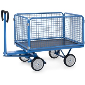 Fetra Handpritschenwagen mit 4 Drahtgitterwänden, 600 mm hoch, Vollgummibereifung Fetra Handpritschenwagen mit 4 Drahtgitterwänden, 600 mm hoch, Vollgummibereifung
