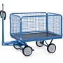 Fetra Handpritschenwagen mit 4 Drahtgitterwänden, 600 mm hoch, Vollgummibereifung, Zugöse an Deichsel