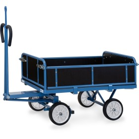 Fetra Handpritschenwagen mit Vollgummibereifung, 3 Bordwände abklappbar, mit Zugöse