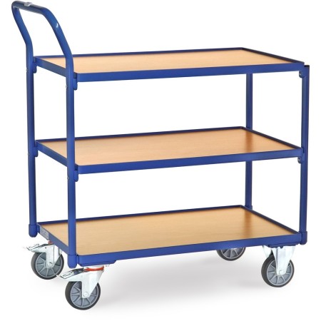 Fetra Tischwagen mit 3 Böden, Griff hochstehend, blau