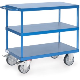 Fetra Tischwagen mit 3 Stahlblech-Plattformen, bündig mit Rahmen, Tragkraft 500 / 600 kg