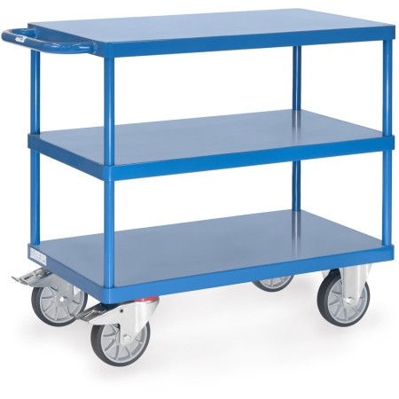 Fetra Tischwagen mit 3 Stahlblech-Plattformen, bündig mit Rahmen, Tragkraft 500 / 600 kg