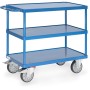Fetra Tischwagen mit 3 Stahlblech-Wannen und 10 mm hohem Rand, Tragkraft 500 / 600 kg