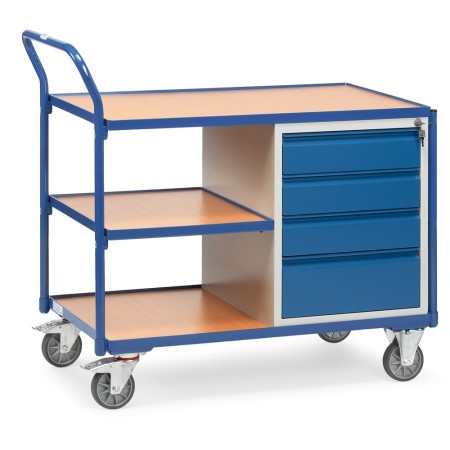 Fetra Tischwagen mit 4 Schubladen und 3 Ladeflächen, umlaufender Rand 1000 x 600 mm