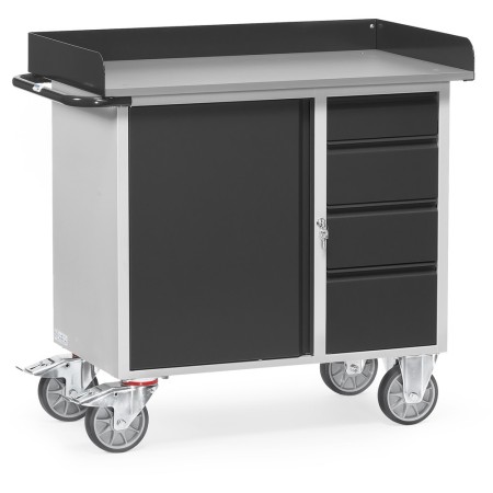 Fetra Werkstattwagen mit 1 Schrank + 4 Schubladen, Arbeitsplatte mit Abrollrand, Grey Edition