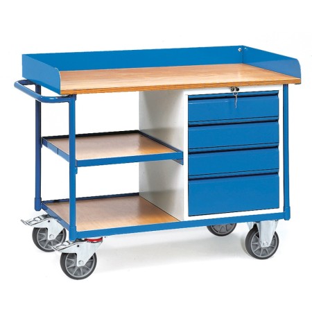 Fetra Werkstattwagen mit Umrandung, 4 Schubladen und 3 Ladeflächen