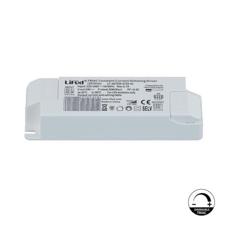 Driver Lifud – Dimmbar TRIAC – Für LED-Leuchten bis zu 30W – Kein Flimmern – Ausgang 9–42V DC 400–750mA