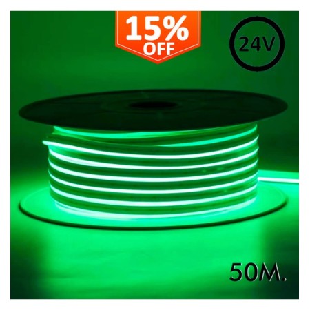 Flexibles LED-Neon 24V - 13W/m - Rolle 50m - 6x12mm - Grün