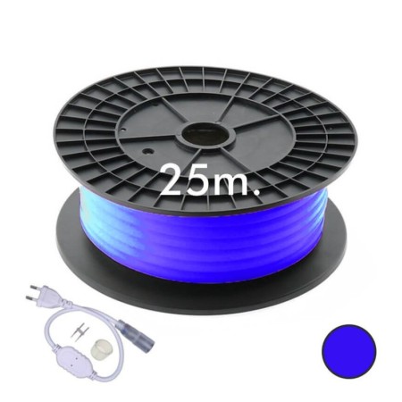 Neon LED - Flexibel Rund - 220V - Spule 25m - 16mm - 7W/m - Blau