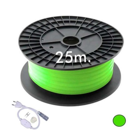 Neon LED - Flexibel Rund - 220V - Spule 25m - 16mm - 7W/m - Grün