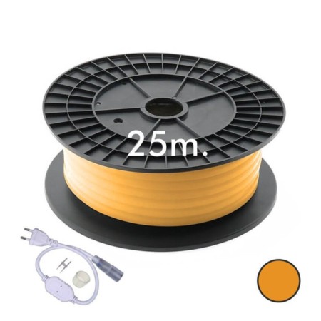 Neon LED - Flexibel Rund - 220V - Spule 25m - 16mm - 7W/m - Orange