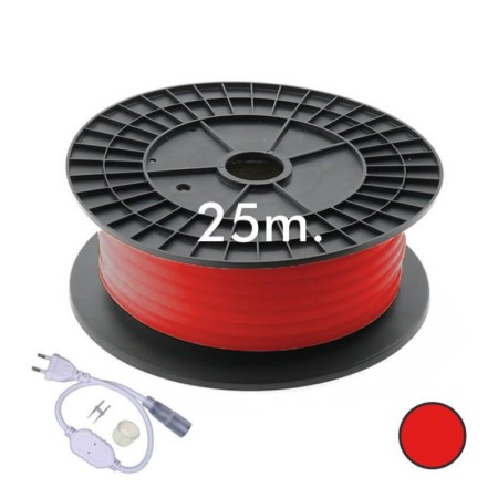 Neon LED - Flexibel Rund - 220V - Spule 25m - 16mm - 7W/m - Rot