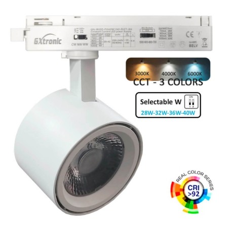 LED-Schienenstrahler 40W - 28W ODENSE Weiss für Einphasen-Stromschiene - CCT - CRI+92 - UGR13 - 24º