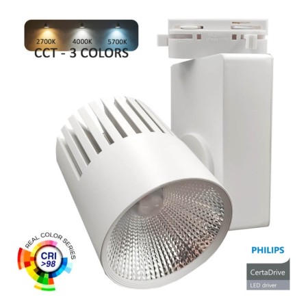 LED-Schienenstrahler 40W UPPSALA Weiss - Philips Certa Drive - 3CCT - Einphasig - CRI+98 - 5 Jahre Garantie