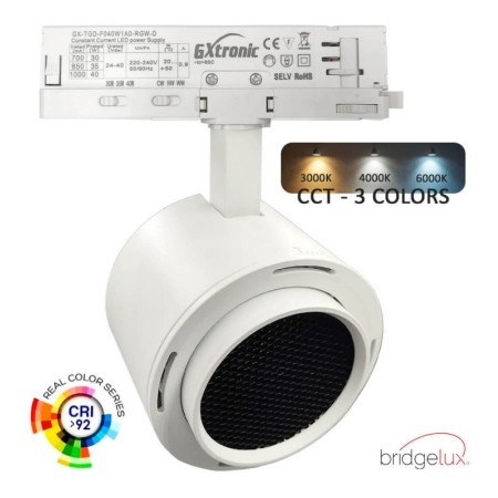 LED-Strahler - Dreiphasig - 40W-30W - ROME Weiss - GxTronic-Treiber - Einstellbare Optik 24º-60º -UGR13- CCT