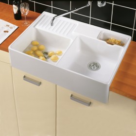 Villeroy & Boch Spülstein Doppelbecken inkl. Hahnlochbohrung Pos.1, Ablaufgarnitur mit Handbetätigung Villeroy & Boch Spülstein Doppelbecken inkl. Hahnlochbohrung Pos.1, Ablaufgarnitur mit Handbetätigung