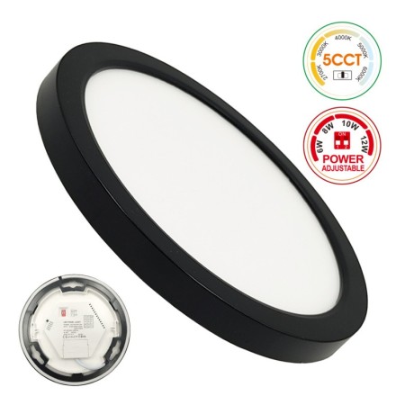 Deckenleuchte + LED-Downlight - Rund - BONN Schwarz - Einstellbare Leistung 12W - 10W - 8W - 6W - 5CCT - SMD2835 140Lm/W - IP44