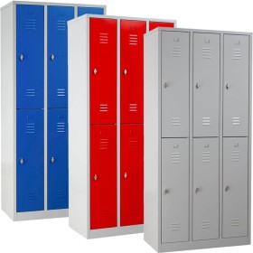 Wolfstahl Garderobenschrank Kleiderspind 6 Schliessfächer Drehriegelverschluss Lichtgrau - Feuerrot - Enzianblau Wolfstahl Garderobenschrank Kleiderspind 6 Schliessfächer Drehriegelverschluss Lichtgrau - Feuerrot - Enzianblau