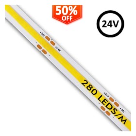 LED COB Streifen 24V | 280 LED/m | 5m | FLIP CHIP | 1200Lm |12W/M | CRI90 | IP20 LED COB Streifen 24V | 280 LED/m | 5m | FLIP CHIP | 1200Lm |12W/M | CRI90 | IP20