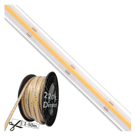 LED COB Streifen 220V | CUSTOM CUT | 840 LED/m | 50m | FLIP CHIP | 1500Lm |16W/M | CRI90 | IP67 | Schneiden 10cm