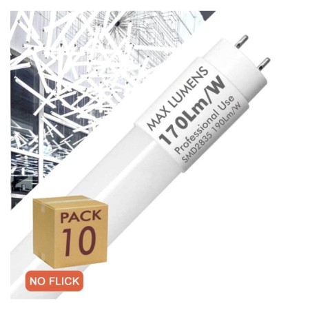 PACK 10stk. LED Röhre Glas - 20W PRO - 120cm T8 - 170 Lm/W - PRO MAX LUMENS - 3400Lm - NO FLICK