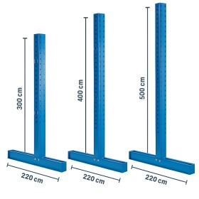 Ständer für Kragarmregal / Doppelseitig / 220 cm tief / 3m, 4m, 5m