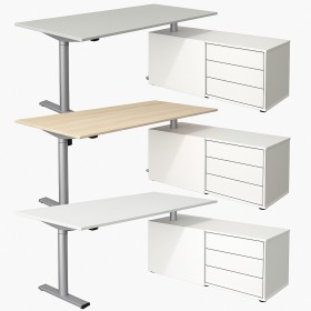 Move 1 base elektrisch höhenverstellbarer Schreibtischrechteckig, T-Fuss-Gestell mit Sideboard 150x80cm
