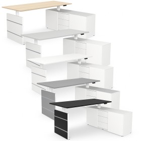 Move 3 elektrisch höhenverstellbarer Schreibtischrechteckig, T-Fuss-Gestell mit Sideboard 180x80cm