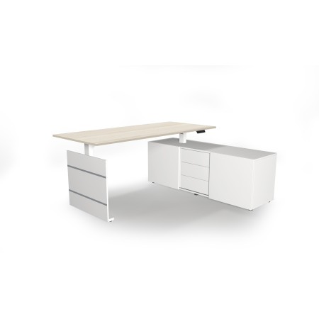 Move 3 elektrisch höhenverstellbarer Schreibtischrechteckig, T-Fuss-Gestell mit Sideboard 180x80cm