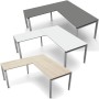 StageOne L-Form höhenverstellbarer Schreibtisch rechteckig, 4-Fuss-Gestell, 200x100cm - Anbau 120x80cm