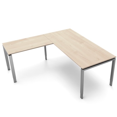 StageOne L-Form höhenverstellbarer Schreibtisch rechteckig, 4-Fuss-Gestell, 200x100cm - Anbau 120x80cm