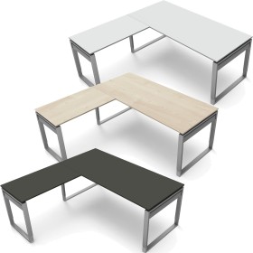 StageOne L-Form höhenverstellbarer Schreibtisch rechteckig, Bügelgestell, 200x100cm - Anbau 120x80cm