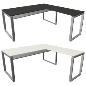 Architekt L-Form höhenverstellbarer Schreibtisch rechteckig, Kufen-Gestell, 180x80cm - Anbau 100x60cm