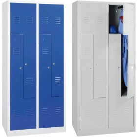 Wolfstahl Garderobenschrank Kleiderspind in "Z"-Form 4 Schliessfächer Zylinderschloss Lichtgrau - Enzianblau Wolfstahl Garderobenschrank Kleiderspind in "Z"-Form 4 Schliessfächer Zylinderschloss Lichtgrau - Enzianblau