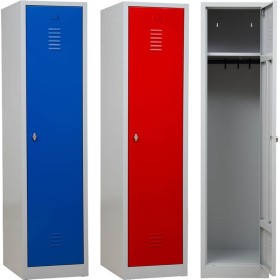 Wolfstahl Garderobenschrank Kleiderspind 2 Schliessfächer Drehriegelverschluss Lichtgrau - Feuerrot - Enzianblau Wolfstahl Garderobenschrank Kleiderspind 2 Schliessfächer Drehriegelverschluss Lichtgrau - Feuerrot - Enzianblau